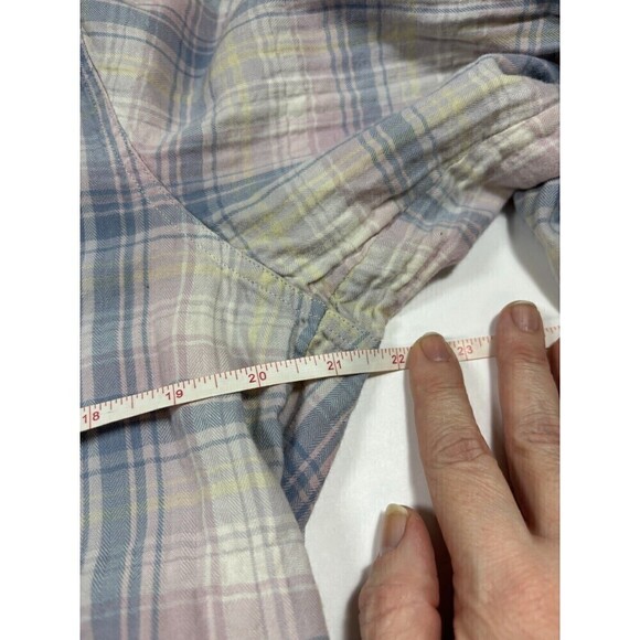 Current Elliott Prep School Button Down Desert Plaid Cream Blue Size Medium 2 - Picture 6 of 11